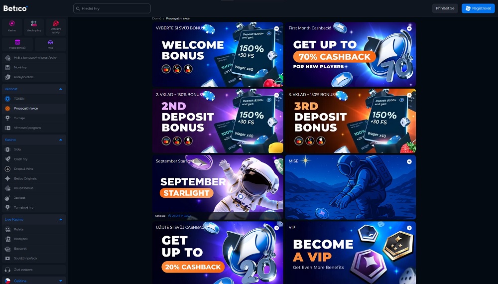 Vista previa de bonificaciones y promociones en el casino online Betico