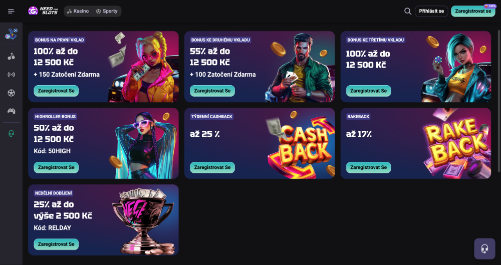 Vista de los bonos y promociones en el casino online NeedforSlots
