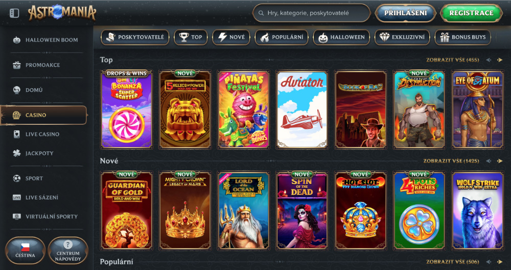 Oferta de tragaperras en el casino AstroMania