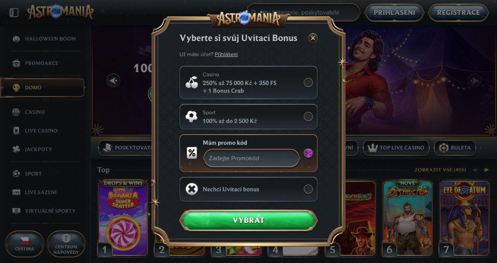 Código promocional en el casino AstroMania