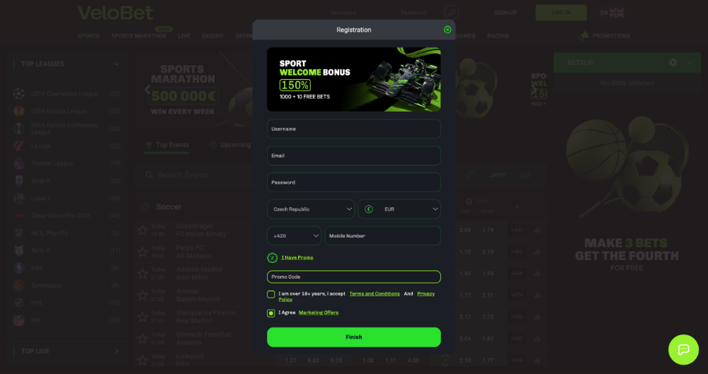 Código promocional de VeloBet
