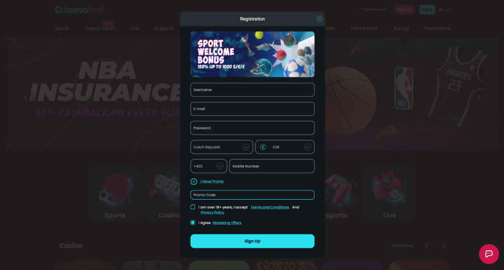 Código promocional de Cosmobet