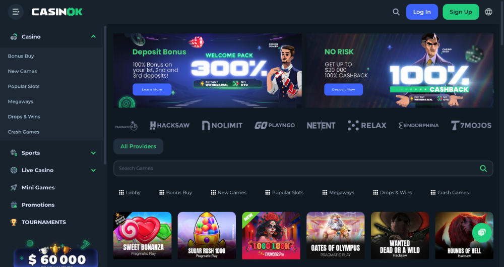Pantalla de inicio de CasinOK