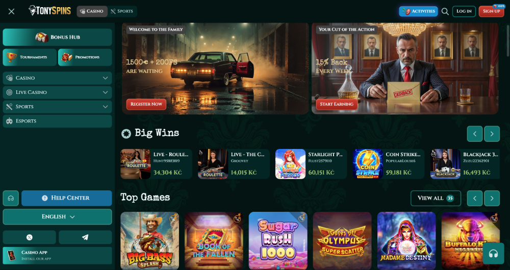 Portada del casino Tonyspins